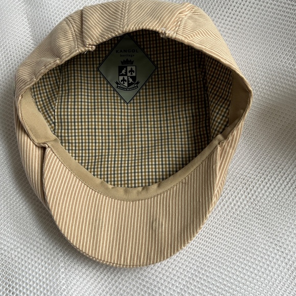 Kangol Check Hudson Cap Hat Newsboy Size Large 100% Cotton Cream Striped - Picture 7 of 12